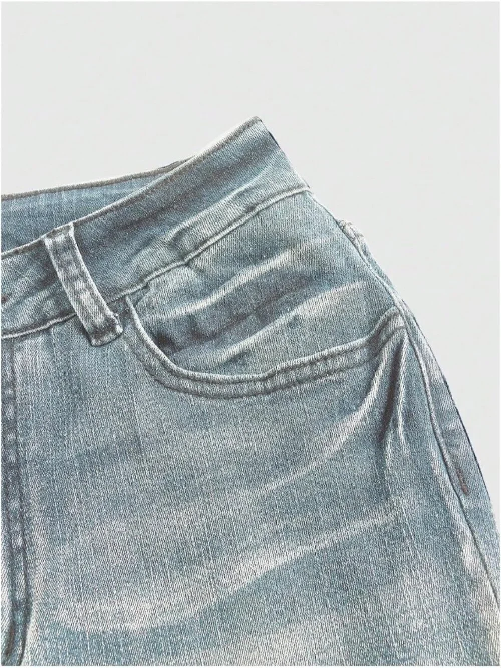 Women's Dusty Blue Denim Pull On Y2k Goth High Waist Mid Rise Bell Bottom Jeans